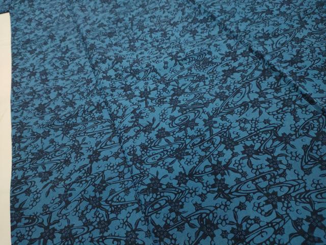 平和屋着物■小紋　型染め　流水花文　鬼しぼ縮緬　洗える着物　AABJ1855sx