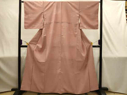 平和屋着物●色無地　扇面花地紋　ときがら茶色　洗える着物　AABJ1858sx