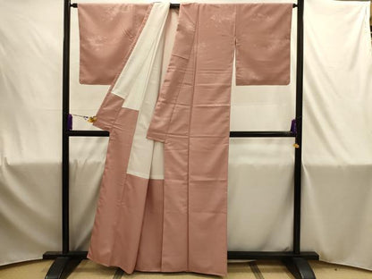 平和屋着物●色無地　扇面花地紋　ときがら茶色　洗える着物　AABJ1858sx