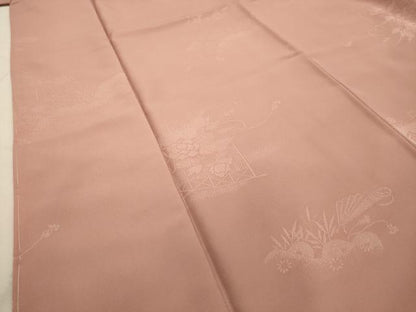 平和屋着物●色無地　扇面花地紋　ときがら茶色　洗える着物　AABJ1858sx