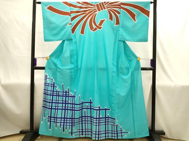 平和屋着物▽訪問着　単衣　束ね熨斗文　洗える着物　AABJ1864sx
