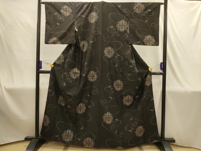 平和屋着物■上質な紬　花鏡裏文　黒地　正絹　逸品　AABJ1868sx