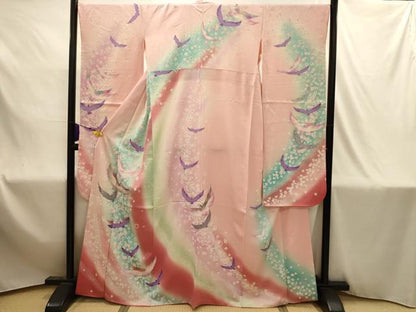 平和屋着物■豪華振袖　花鳥文　暈し染め　金銀彩　正絹　逸品　AABJ1871sx