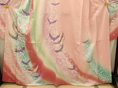 平和屋着物■豪華振袖　花鳥文　暈し染め　金銀彩　正絹　逸品　AABJ1871sx