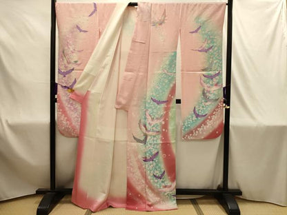 平和屋着物■豪華振袖　花鳥文　暈し染め　金銀彩　正絹　逸品　AABJ1871sx