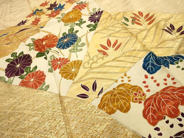 平和屋着物■豪華振袖　駒刺繍　裂取草花文　金彩　正絹　逸品　AABJ1872sx