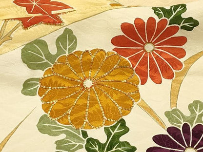 平和屋着物■豪華振袖　駒刺繍　裂取草花文　金彩　正絹　逸品　AABJ1872sx