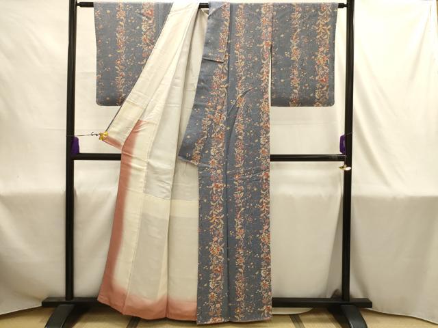 平和屋着物■上質な小紋　更紗花間道　鬼しぼ縮緬　正絹　逸品　AABJ1873sx