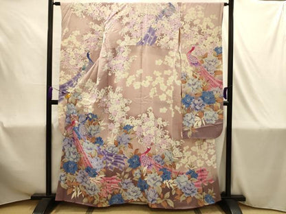 平和屋着物■豪華振袖　孔雀花文　暈し染め　銀彩　正絹　逸品　AABJ1877sx