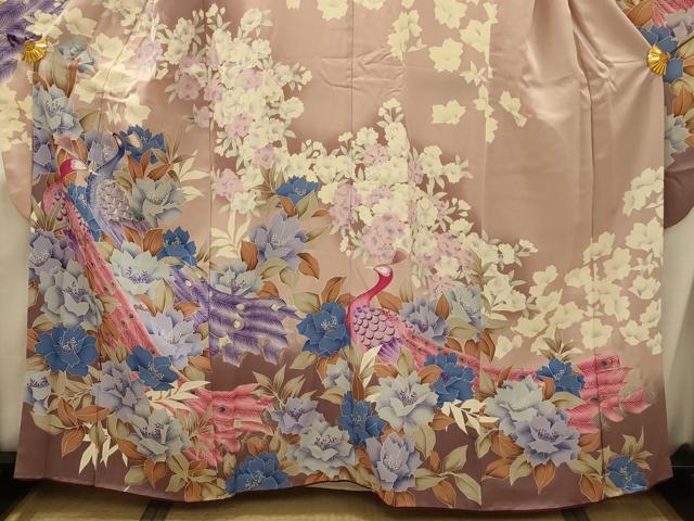 平和屋着物■豪華振袖　孔雀花文　暈し染め　銀彩　正絹　逸品　AABJ1877sx