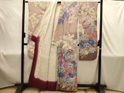 平和屋着物■豪華振袖　孔雀花文　暈し染め　銀彩　正絹　逸品　AABJ1877sx