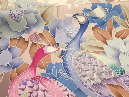 平和屋着物■豪華振袖　孔雀花文　暈し染め　銀彩　正絹　逸品　AABJ1877sx