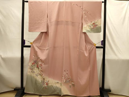 平和屋着物■訪問着　流水鴛鴦花文　暈し染め　金銀彩　正絹　逸品　AABJ1878sx