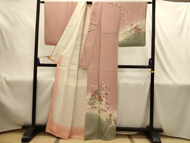 平和屋着物■訪問着　流水鴛鴦花文　暈し染め　金銀彩　正絹　逸品　AABJ1878sx
