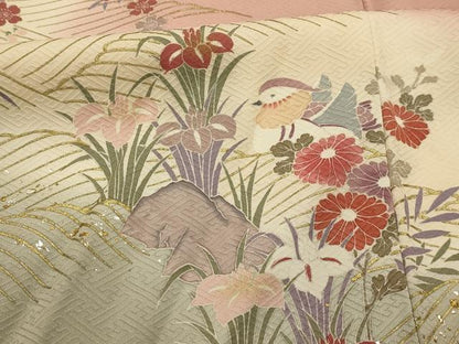 平和屋着物■訪問着　流水鴛鴦花文　暈し染め　金銀彩　正絹　逸品　AABJ1878sx