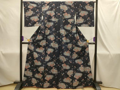 平和屋着物■上質な紬　地紙花文　正絹　逸品　AABJ1882sx