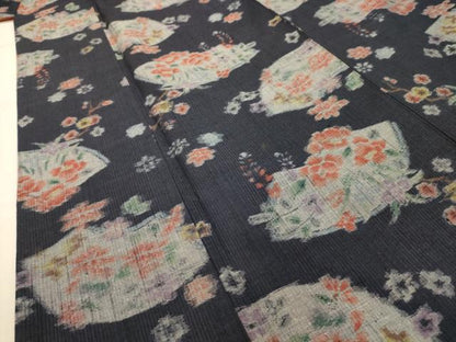 平和屋着物■上質な紬　地紙花文　正絹　逸品　AABJ1882sx