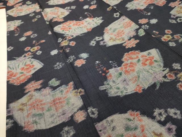 平和屋着物■上質な紬　地紙花文　正絹　逸品　AABJ1882sx