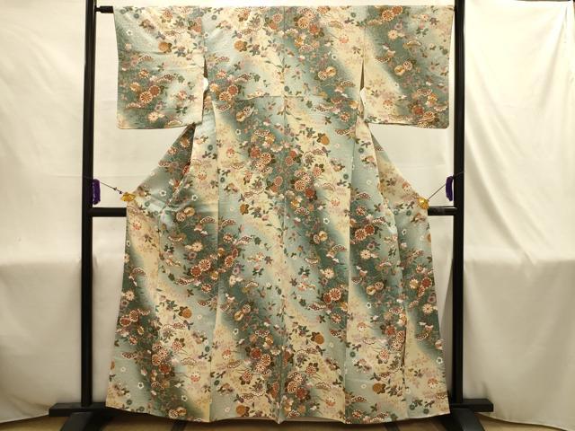 平和屋着物■上質な小紋　草花文　暈し染め　金銀彩　正絹　逸品　AABJ1883sx