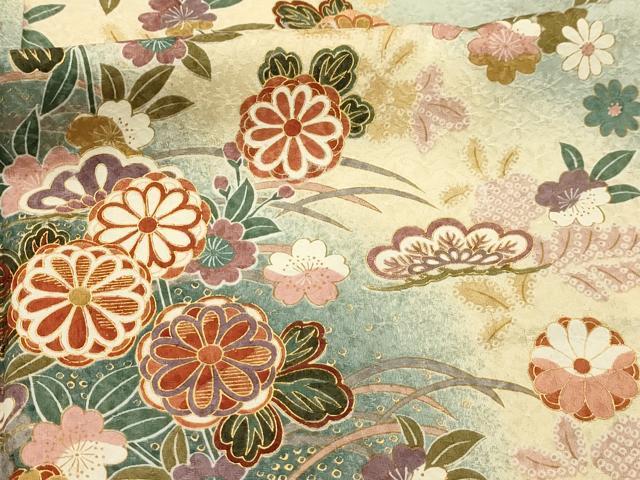 平和屋着物■上質な小紋　草花文　暈し染め　金銀彩　正絹　逸品　AABJ1883sx