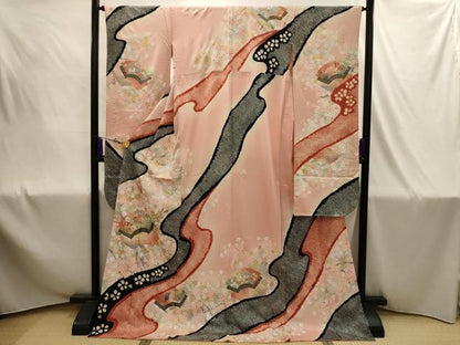 平和屋着物■豪華振袖　駒刺繍　絞り　地紙重ね花文　暈し染め　金銀彩　正絹　逸品　AABJ1884sx
