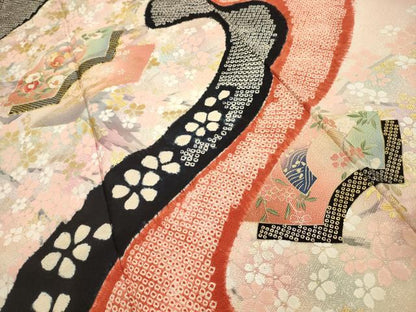 平和屋着物■豪華振袖　駒刺繍　絞り　地紙重ね花文　暈し染め　金銀彩　正絹　逸品　AABJ1884sx