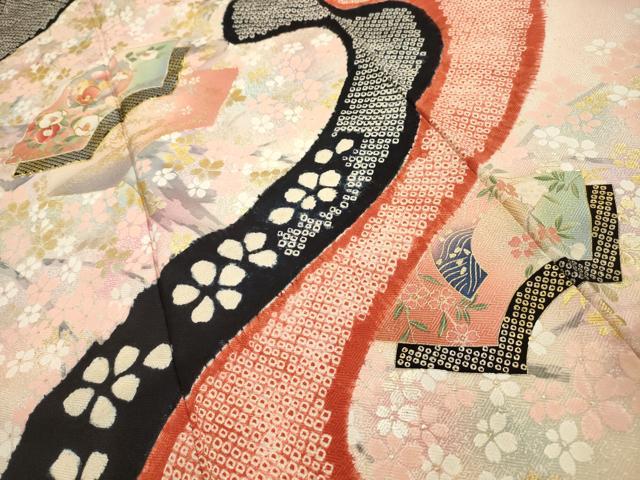 平和屋着物■豪華振袖　駒刺繍　絞り　地紙重ね花文　暈し染め　金銀彩　正絹　逸品　AABJ1884sx