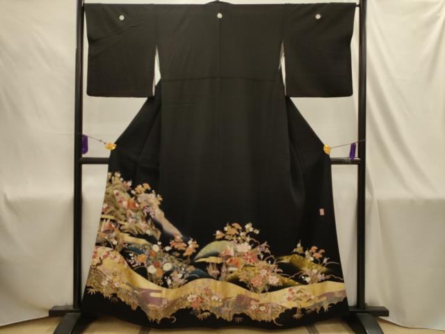 平和屋着物■豪華黒留袖　作家物　駒刺繍　花鳥文　暈し染め　金彩　正絹　逸品　AABJ1886sx