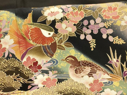 平和屋着物■豪華黒留袖　作家物　駒刺繍　花鳥文　暈し染め　金彩　正絹　逸品　AABJ1886sx