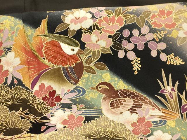 平和屋着物■豪華黒留袖　作家物　駒刺繍　花鳥文　暈し染め　金彩　正絹　逸品　AABJ1886sx