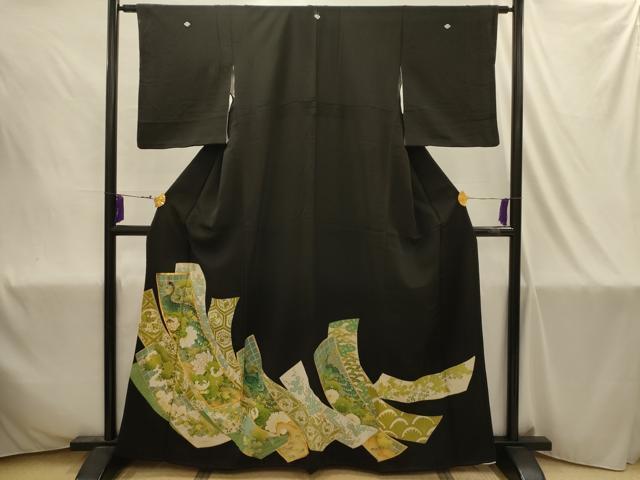 平和屋着物■豪華黒留袖　駒刺繍　松竹梅孔雀花短冊文　金彩　正絹　逸品　AABJ1894sx