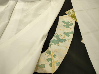 平和屋着物■豪華黒留袖　駒刺繍　松竹梅孔雀花短冊文　金彩　正絹　逸品　AABJ1894sx