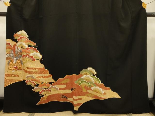 平和屋着物■豪華黒留袖　駒刺繍　人物風景文　金彩　正絹　逸品　AABJ1896sx