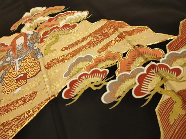 平和屋着物■豪華黒留袖　駒刺繍　人物風景文　金彩　正絹　逸品　AABJ1896sx