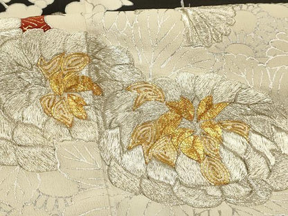 平和屋着物■豪華黒留袖　駒刺繍　花車文　金銀彩　銀糸　正絹　逸品　AABJ1898sx