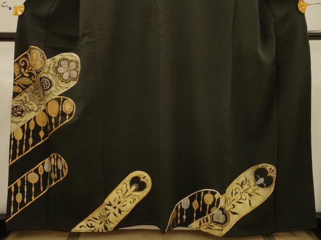 平和屋着物■豪華黒留袖　駒刺繍　孔雀羽文　金彩　正絹　逸品　AABJ1904sx