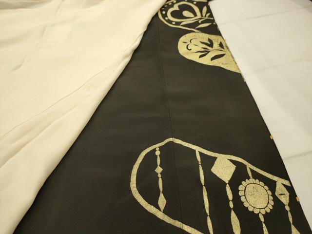 平和屋着物■豪華黒留袖　駒刺繍　孔雀羽文　金彩　正絹　逸品　AABJ1904sx