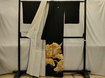 平和屋着物■豪華黒留袖　駒刺繍　地紙重ね花鳥文　金銀糸　金彩　正絹　逸品　AABJ1906sx