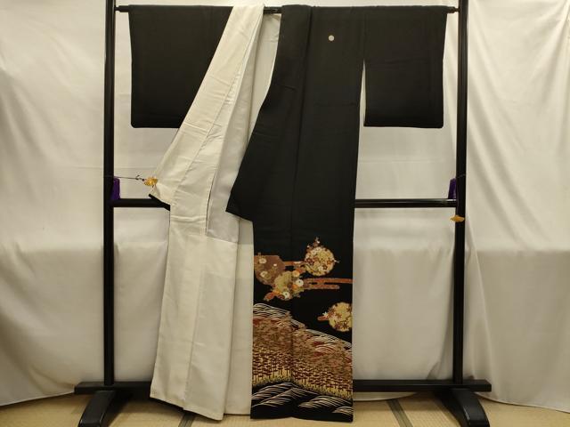 平和屋着物■豪華黒留袖　駒刺繍　雪輪花文　金彩　正絹　逸品　AABJ1909sx