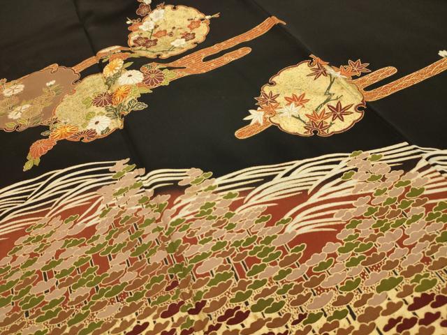 平和屋着物■豪華黒留袖　駒刺繍　雪輪花文　金彩　正絹　逸品　AABJ1909sx