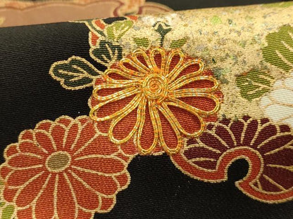 平和屋着物■豪華黒留袖　駒刺繍　雪輪花文　金彩　正絹　逸品　AABJ1909sx