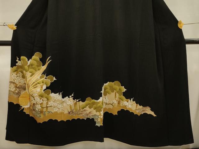 平和屋着物■豪華黒留袖　刺繍　松竹梅流水花鳥文　金銀糸　金銀彩　正絹　逸品　AABJ1916sx