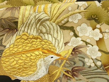 平和屋着物■豪華黒留袖　刺繍　松竹梅流水花鳥文　金銀糸　金銀彩　正絹　逸品　AABJ1916sx