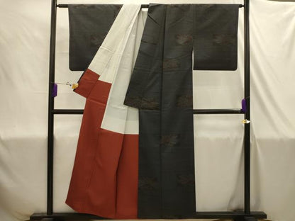 平和屋着物■本場大島紬　7マルキ　色紙松風景文　正絹　逸品　AABJ1917sx