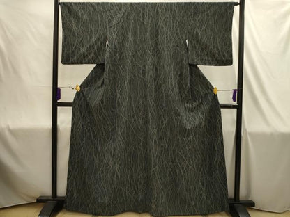 平和屋着物■小紋　幾何学文様　黒地　洗える着物　AABJ1918sx