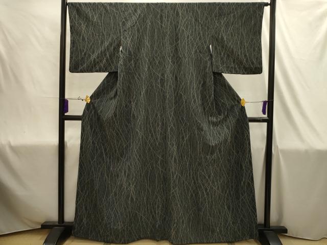 平和屋着物■小紋　幾何学文様　黒地　洗える着物　AABJ1918sx