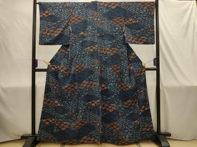 平和屋着物■小紋　立波七宝花文　金彩　鬼しぼ縮緬　洗える着物　AABJ1921sx