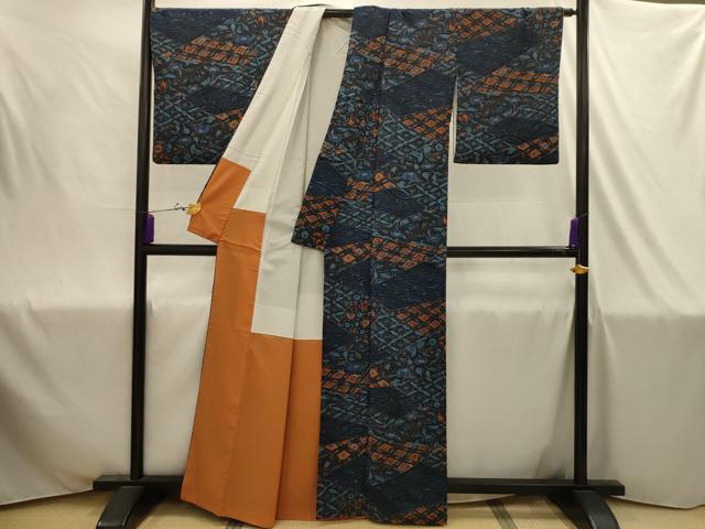 平和屋着物■小紋　立波七宝花文　金彩　鬼しぼ縮緬　洗える着物　AABJ1921sx