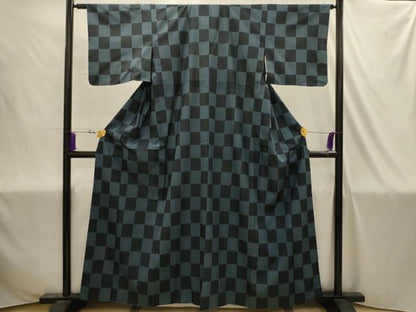 平和屋着物■小紋　市松文様　洗える着物　AABJ1927sx
