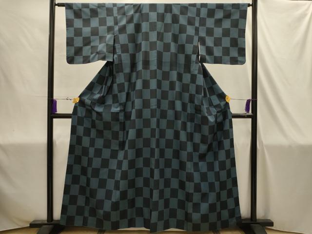 平和屋着物■小紋　市松文様　洗える着物　AABJ1927sx